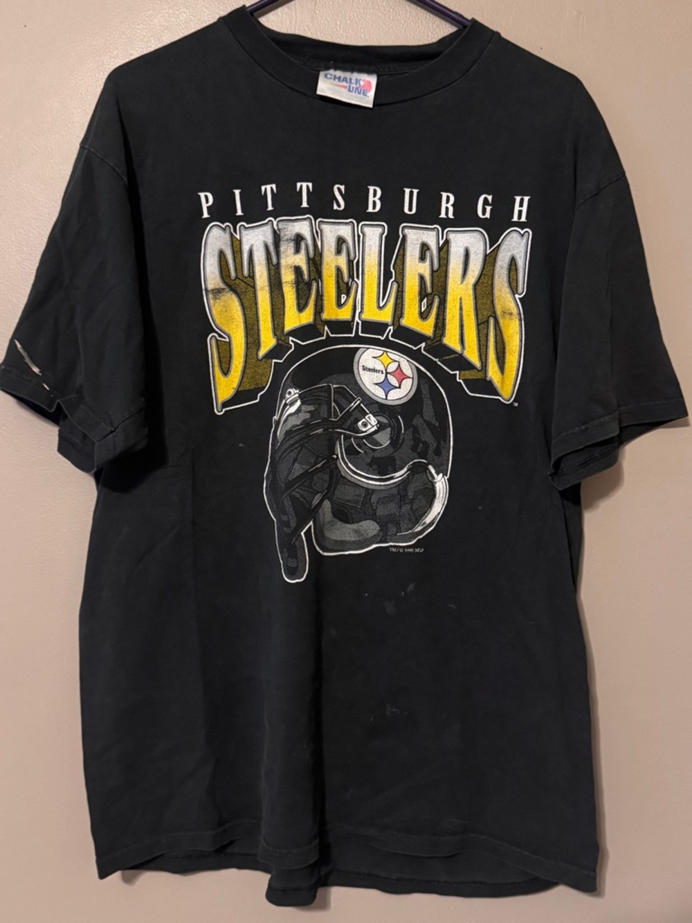 VTG 90’s Chalk Line Pittsburgh Steelers NFL Graphic Helmet Tee Black Unisex XL